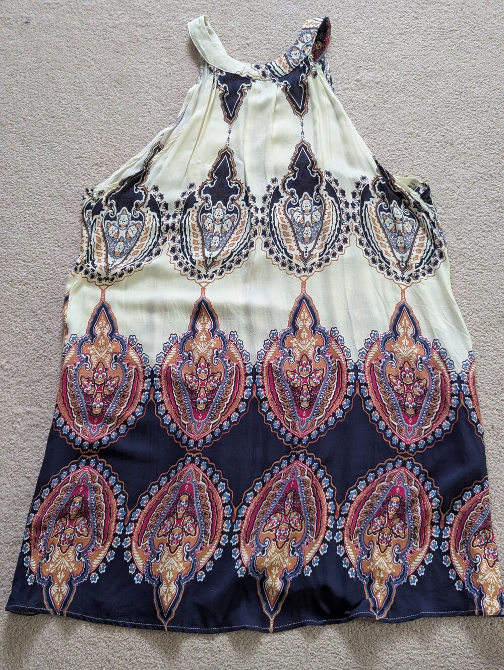 Boho Design Halter Dress in Cream, Navy, - Size L